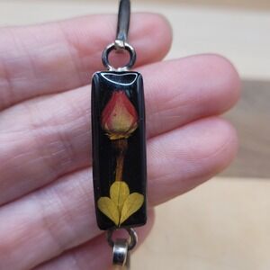 Vintage Sterling 925 Rose Bud Art Glass Bangle Bracelet